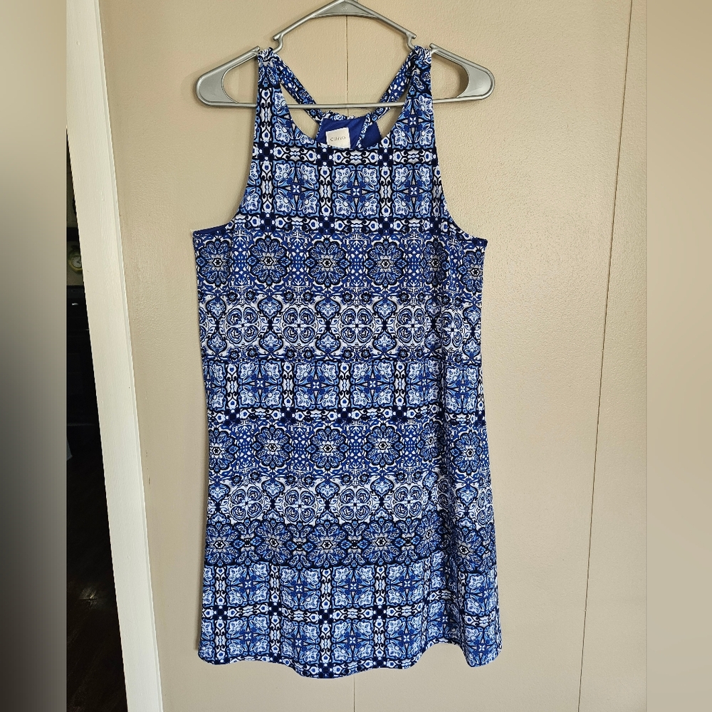 Cupio Halter Criss Cross Back A-Line Floral Dress Sz Large